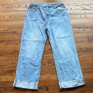 B10 LOFT Women’s 8/29 Light Blue Wide Leg Jeans Cuffed Distressed